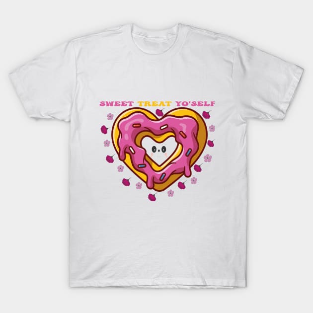 Heart-shaped Sweetness: A Cute Doughnut Design T-Shirt by houdasagna